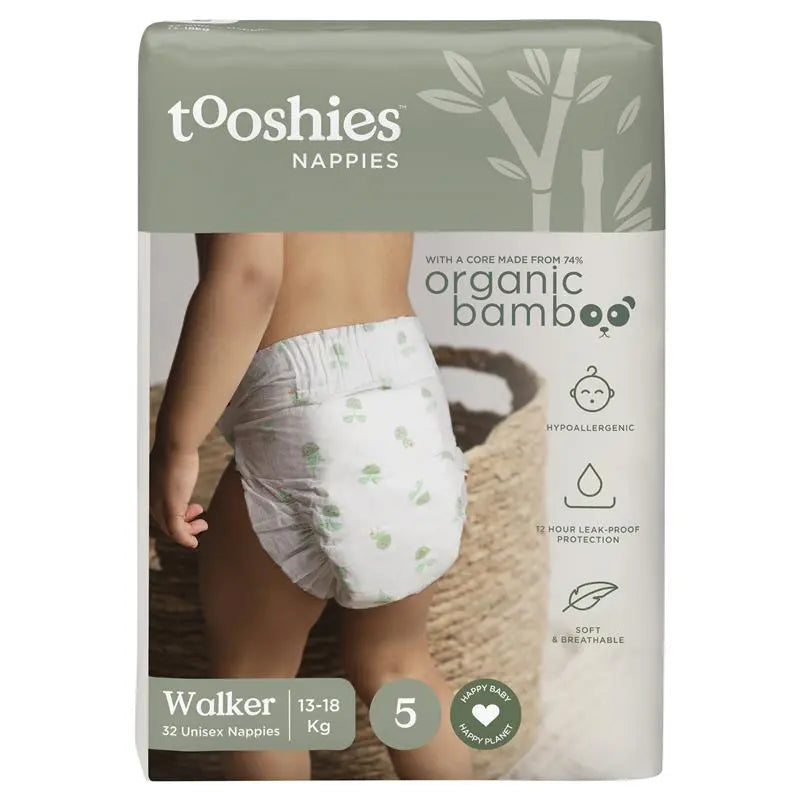 Tooshies Eco Nappies with Organic Bamboo Size 5 Walker 13-18kg, 32 pack