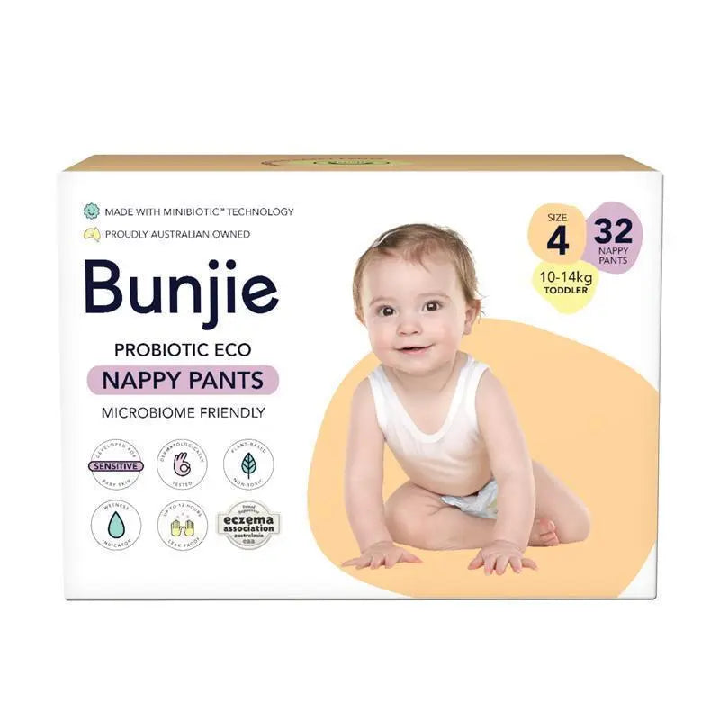 Bunjie Probiotic Eco Nappy Pants Bulk Size 4, 10-14kg, 32 Pack