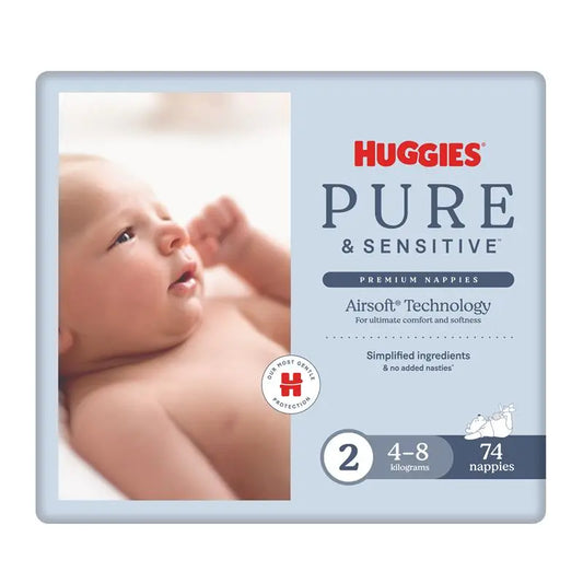 Huggies Pure and Sensitive Nappies Size 2 (4-8 Kg) 74 Pack