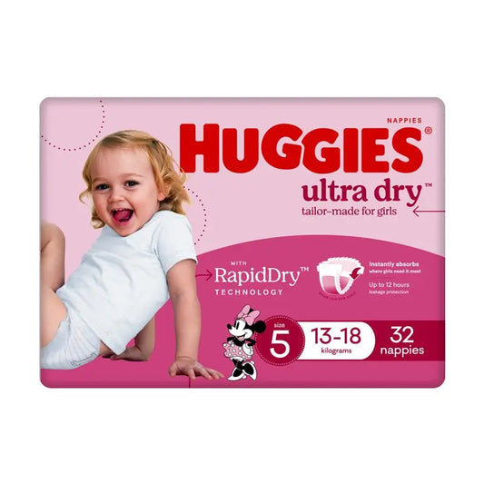 Huggies Ultra Dry Nappies Size 5 Girl 13-18kg Bulk 32 Pack