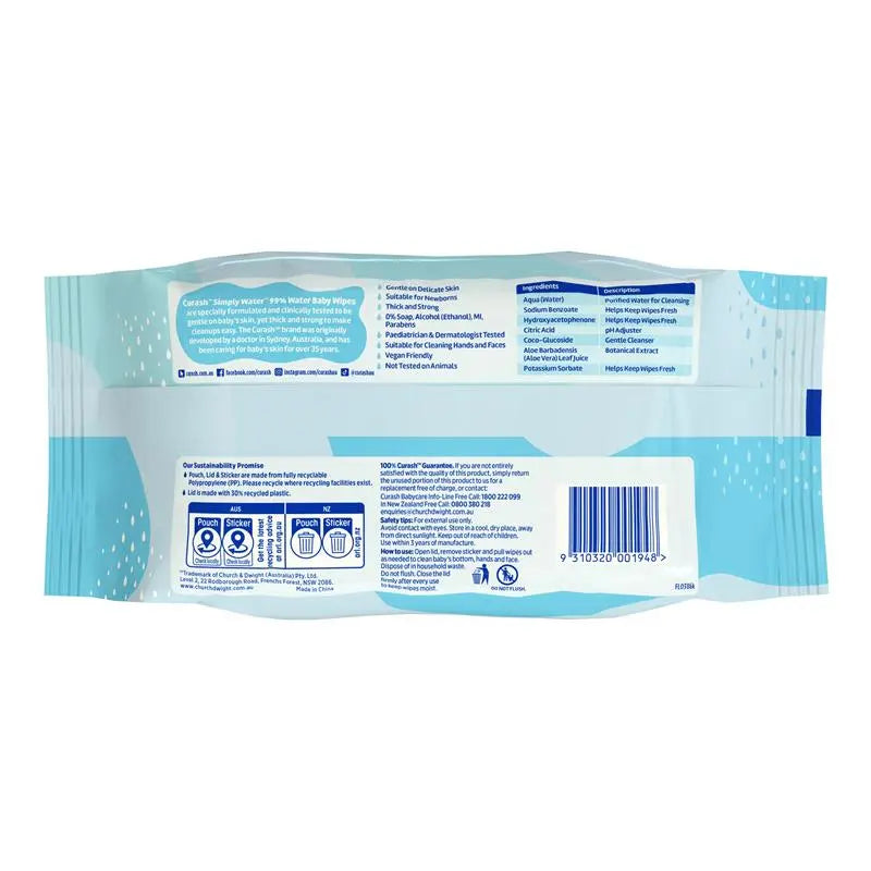 Curash Simply Water Wipes 80 Pack