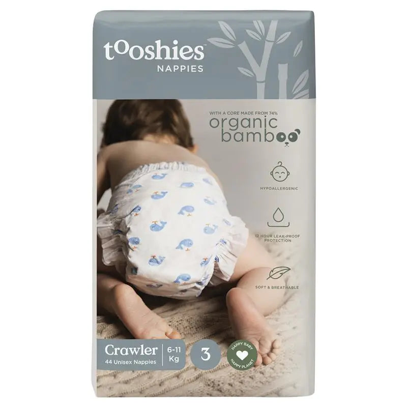 Tooshies Eco Nappies with Organic Bamboo Size 3 Crawler 6-11kg, 44 Pack