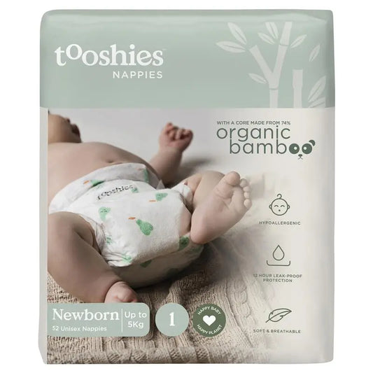 Tooshies Eco Nappies with Organic Bamboo Size 1 Newborn 3-5kg, 52 Pack